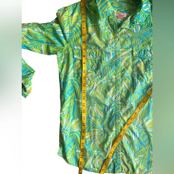 Lilly Pulitzer Green Blue Floral Button Down Shirt Women’s Size S - Picture 5 of 6